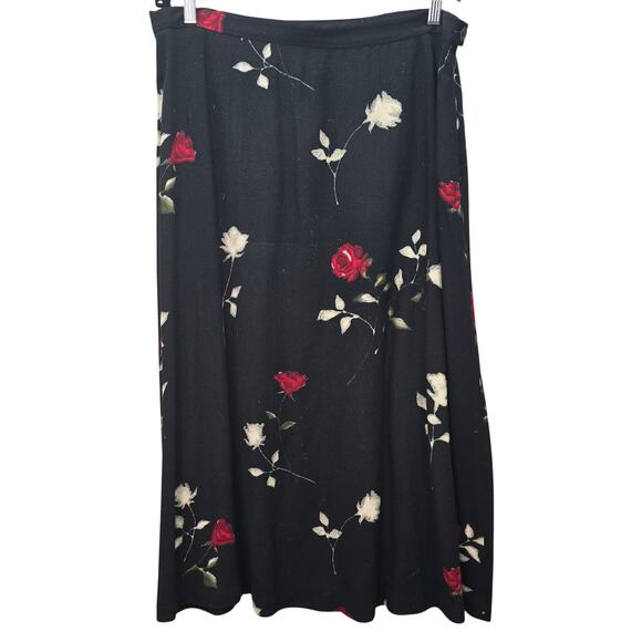VTG Jones New York Maxi Skirt Womens 14W Wool Whimsigoth Dark Floral Romantic 90 - Picture 1 of 6